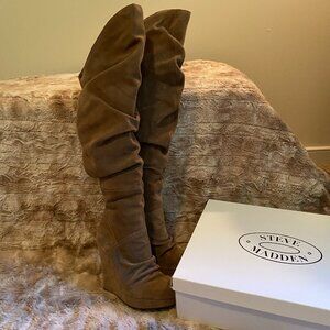 STEVE MADDEN P-Mandi Over the Knee Suede/Taupe Boots Size 6 1/2